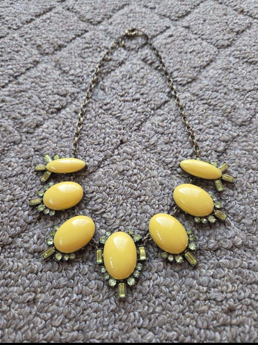 Yellow Statement Bib Necklace - Bold Resin & Crystal Accent
